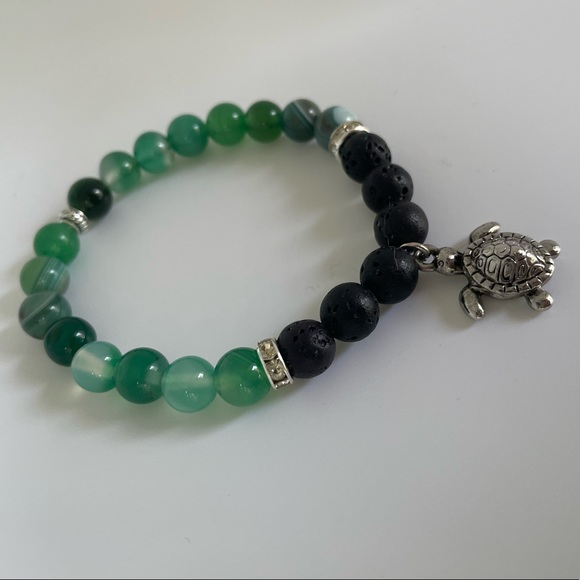 Jewelry - NEW Handmade Natural Stone Sea Turtle Bracelet- Green Agate and Lava Stone